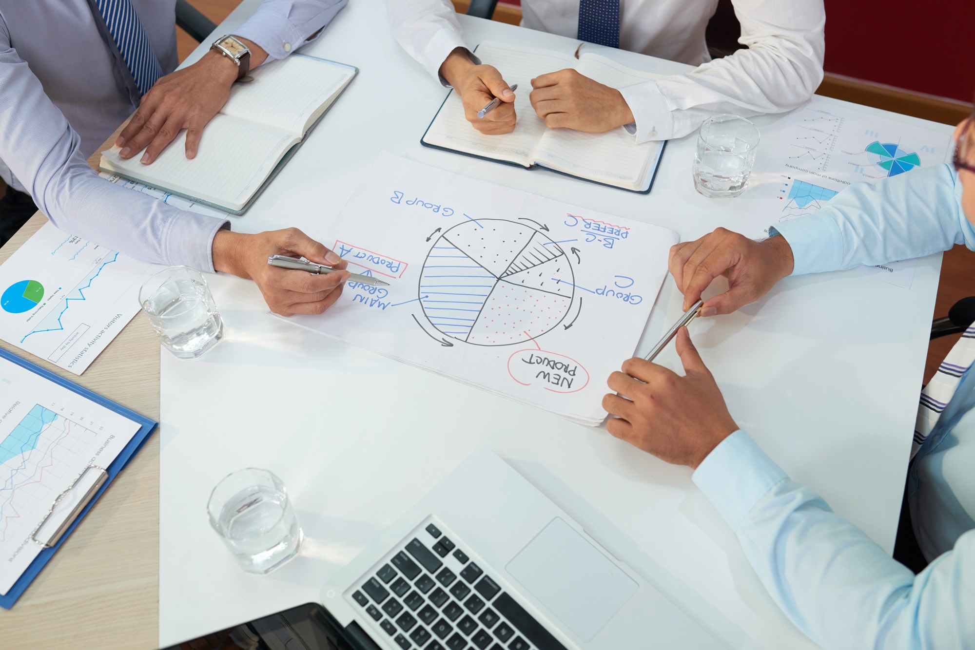 Business executives having meeting showing Triple Constraint in Project Management